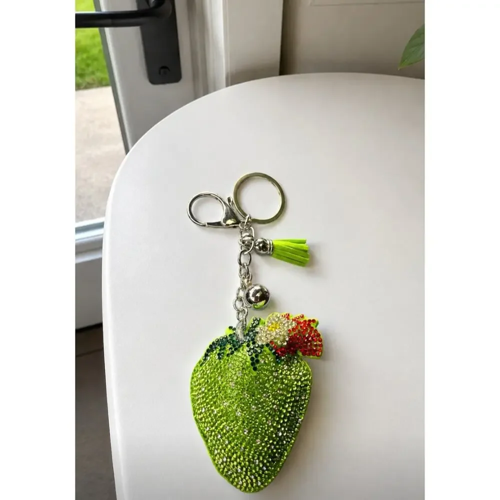 Rhinestone Green Strawberry Bag Charm New